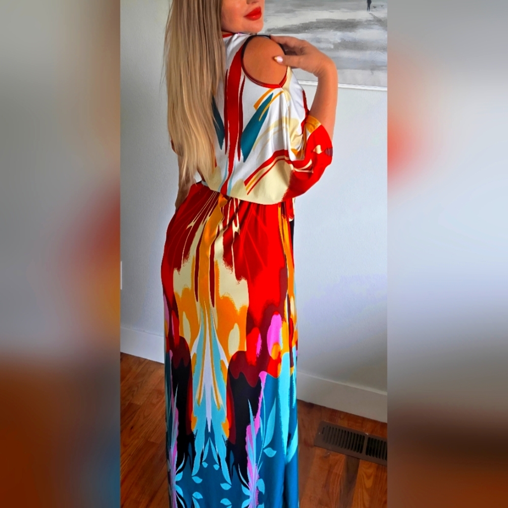 Melissa Masse Elegant Multicolor Long Kaftan